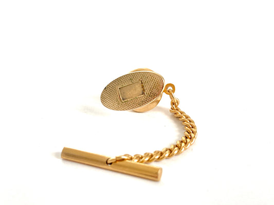 Vintage Gold Tone Oval Tie Tac w/space for engraved initial