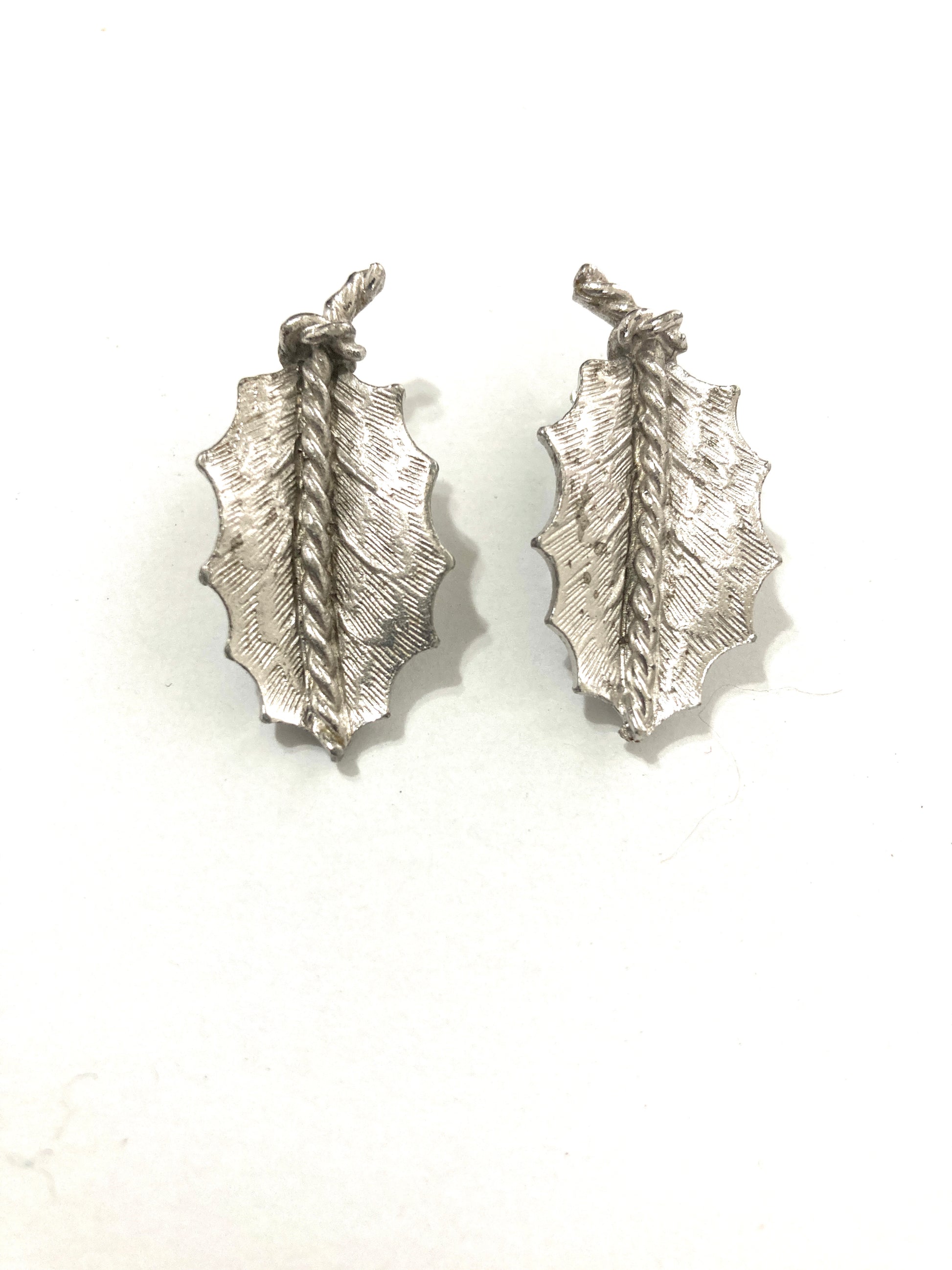 Coro Silver Tone Leaf Earrings