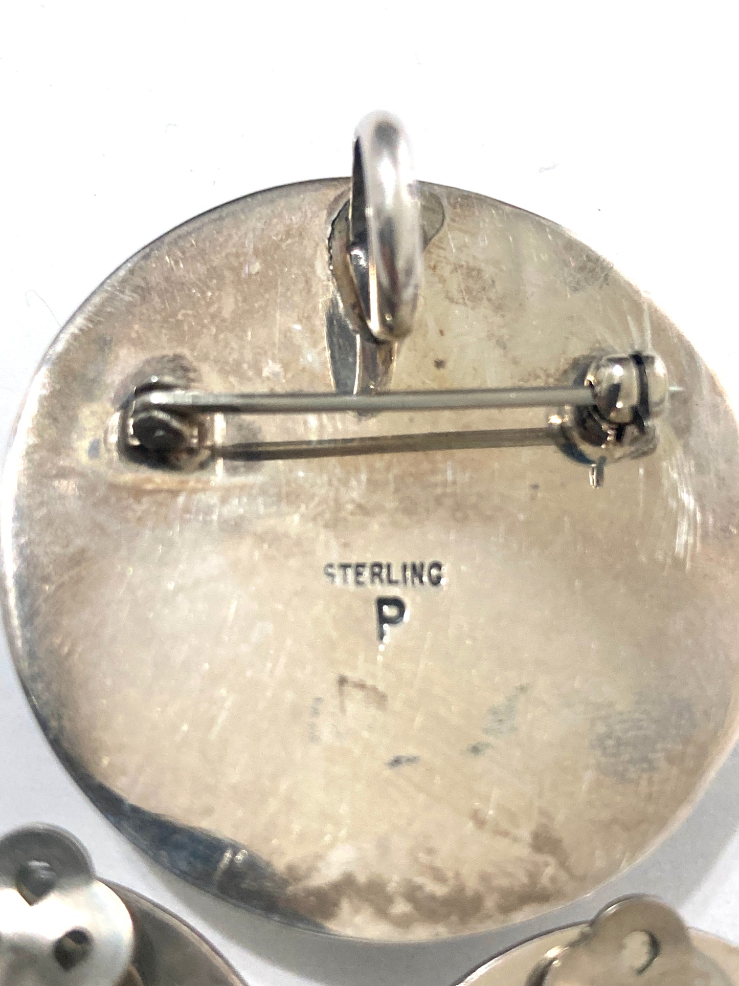 Sterling & MOP Navajo Earrings and Pendant/Brooch Combo Signed