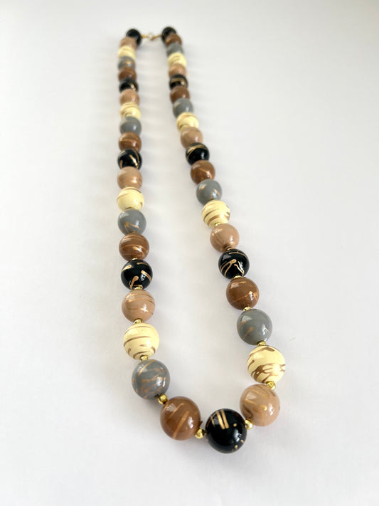 Neutral Colors Beaded Necklace w/ a Hint of Gold