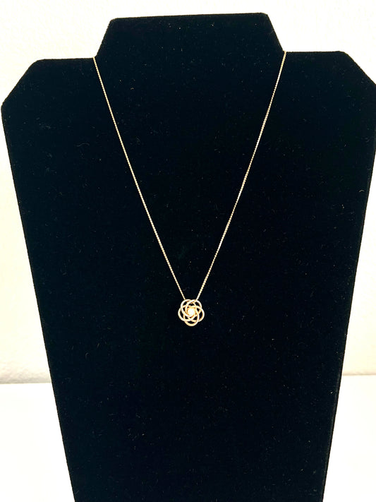 Tiny Love Knot Pendant Necklace w/ Pearl Center