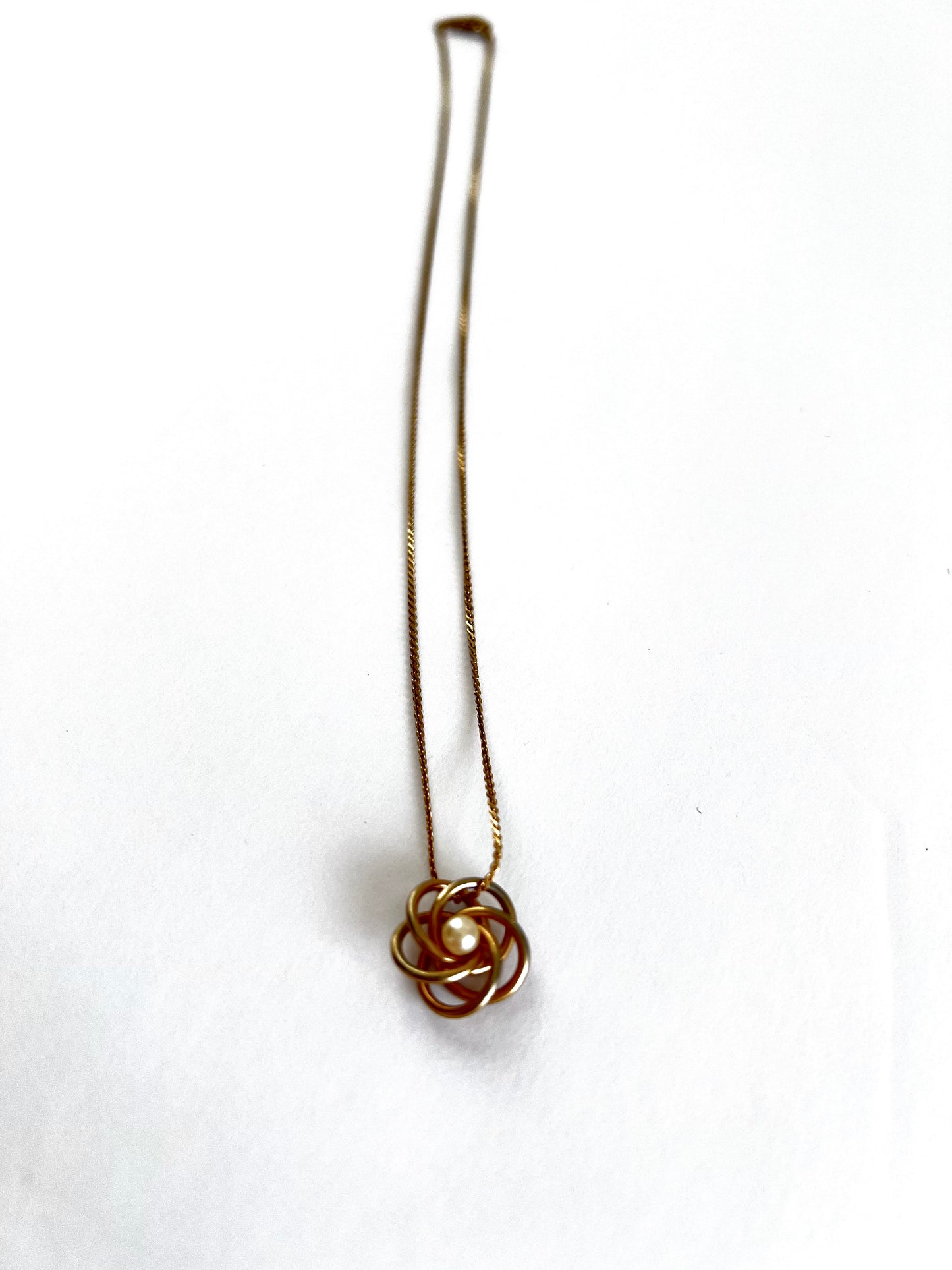 Tiny Love Knot Pendant Necklace w/ Pearl Center