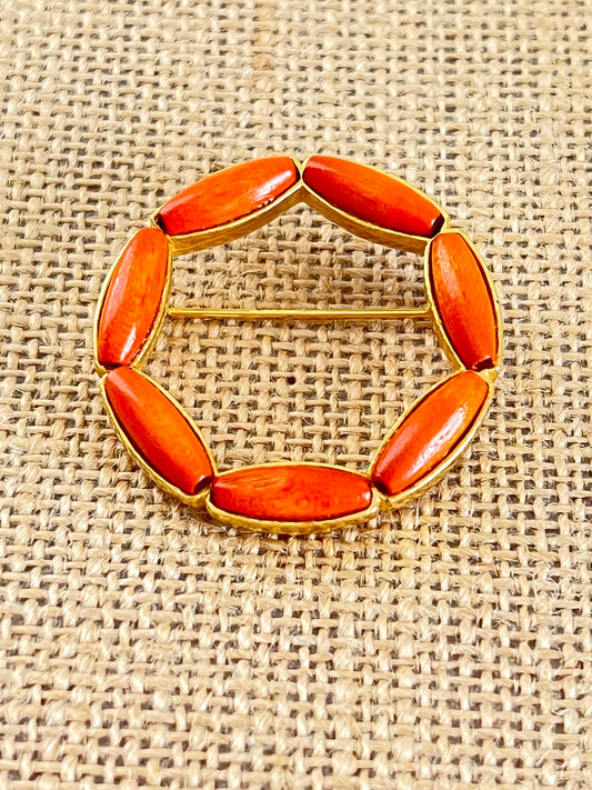Vintage Faux Coral Circle Brooch by Jeanne