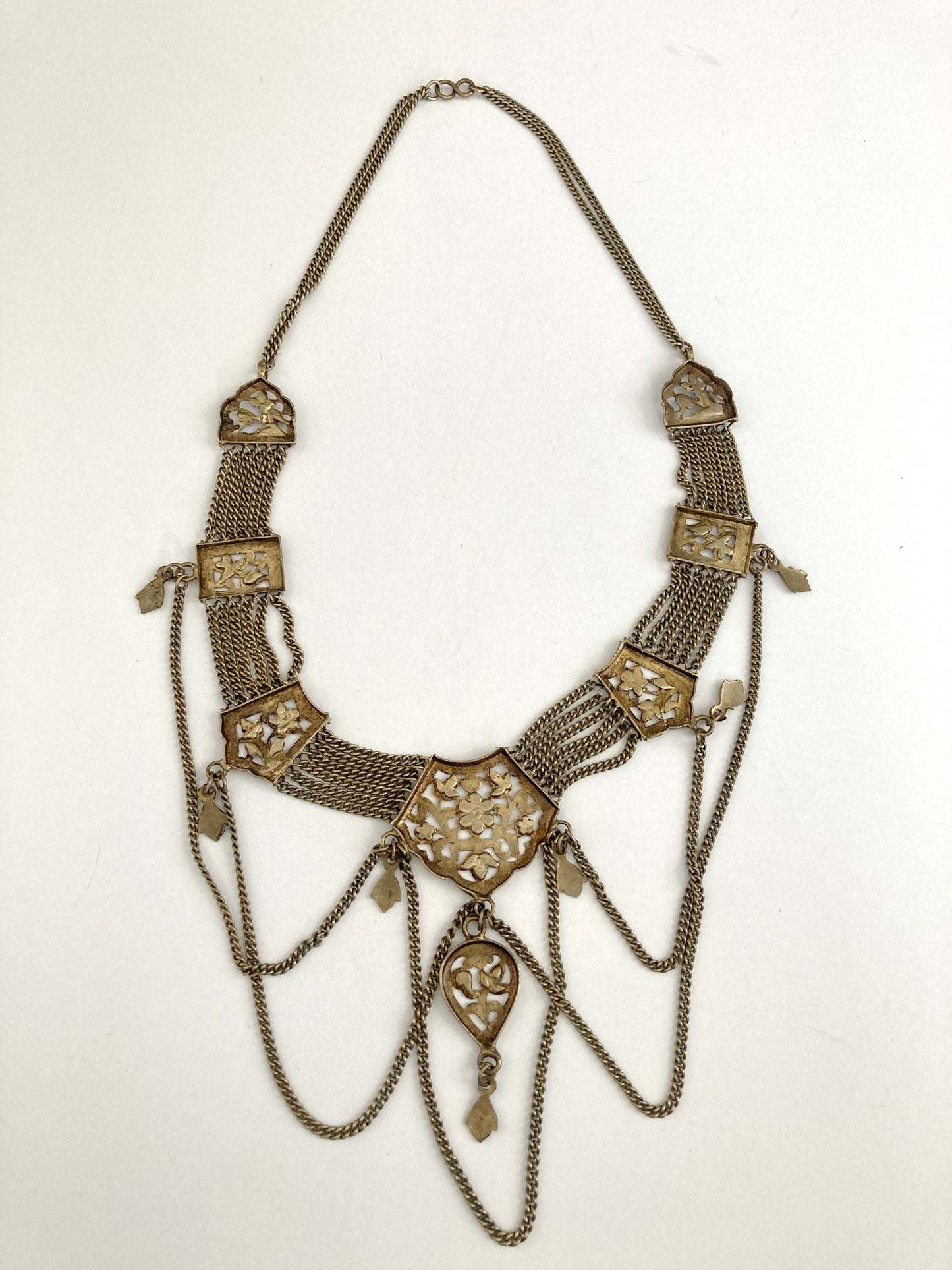 Egyptian Revival Brass Enamel Festoon Necklace