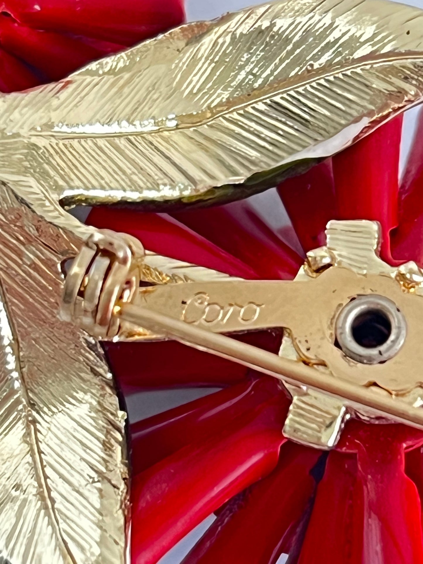 Coro Red Dahlia or Chrysanthemum Brooch