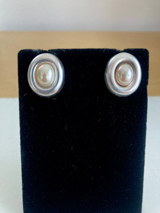 Sterling Silver and Faux Pearl Earrings by Barra