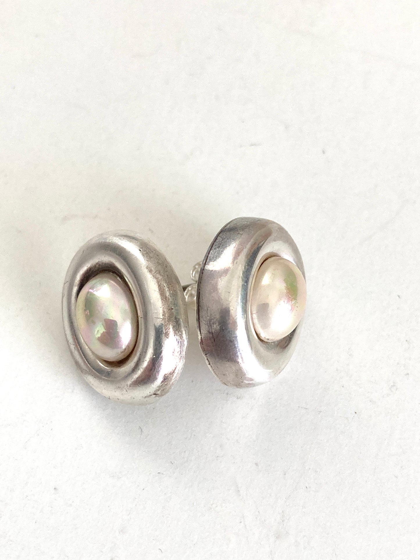 Sterling Silver and Faux Pearl Earrings by Barra