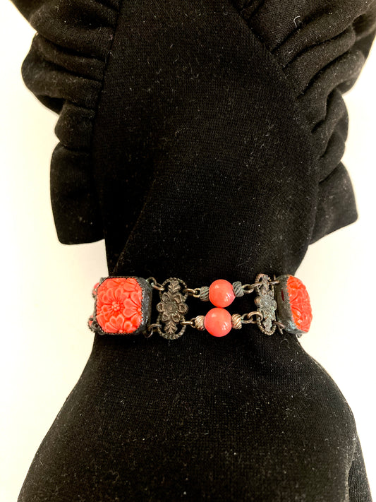 Victorian Faux Coral Link Bracelet