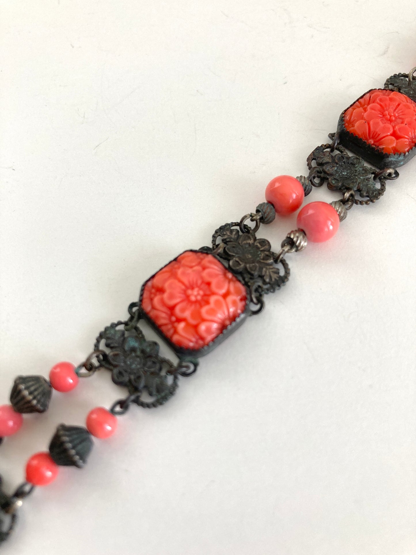 Victorian Faux Coral Link Bracelet