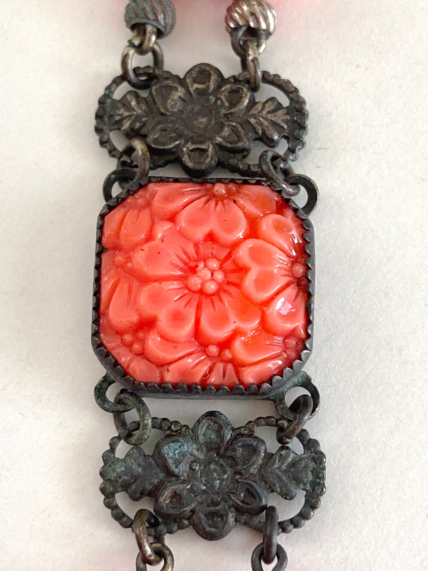 Victorian Faux Coral Link Bracelet