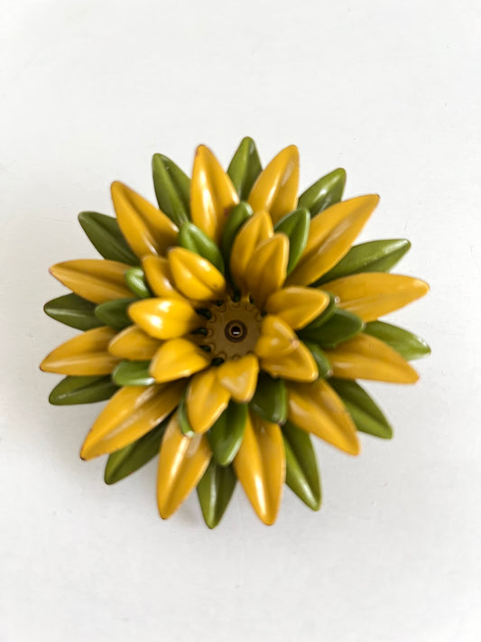 Flower Power Brooch in Mustard Yellow and Olive Green