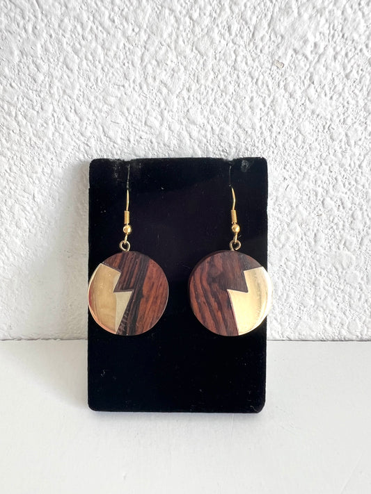 Round Wood and Brass Earrings