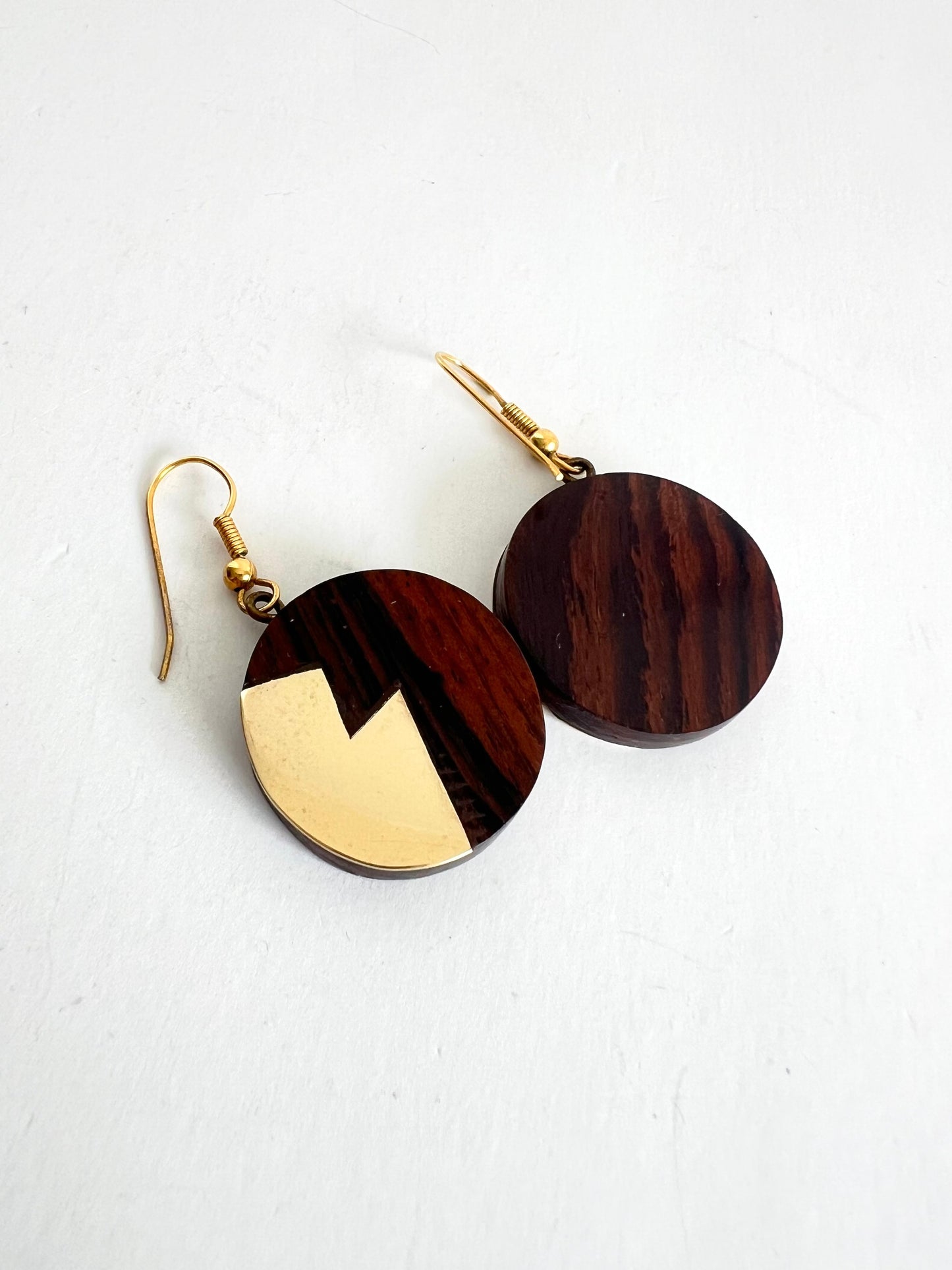 Round Wood and Brass Earrings
