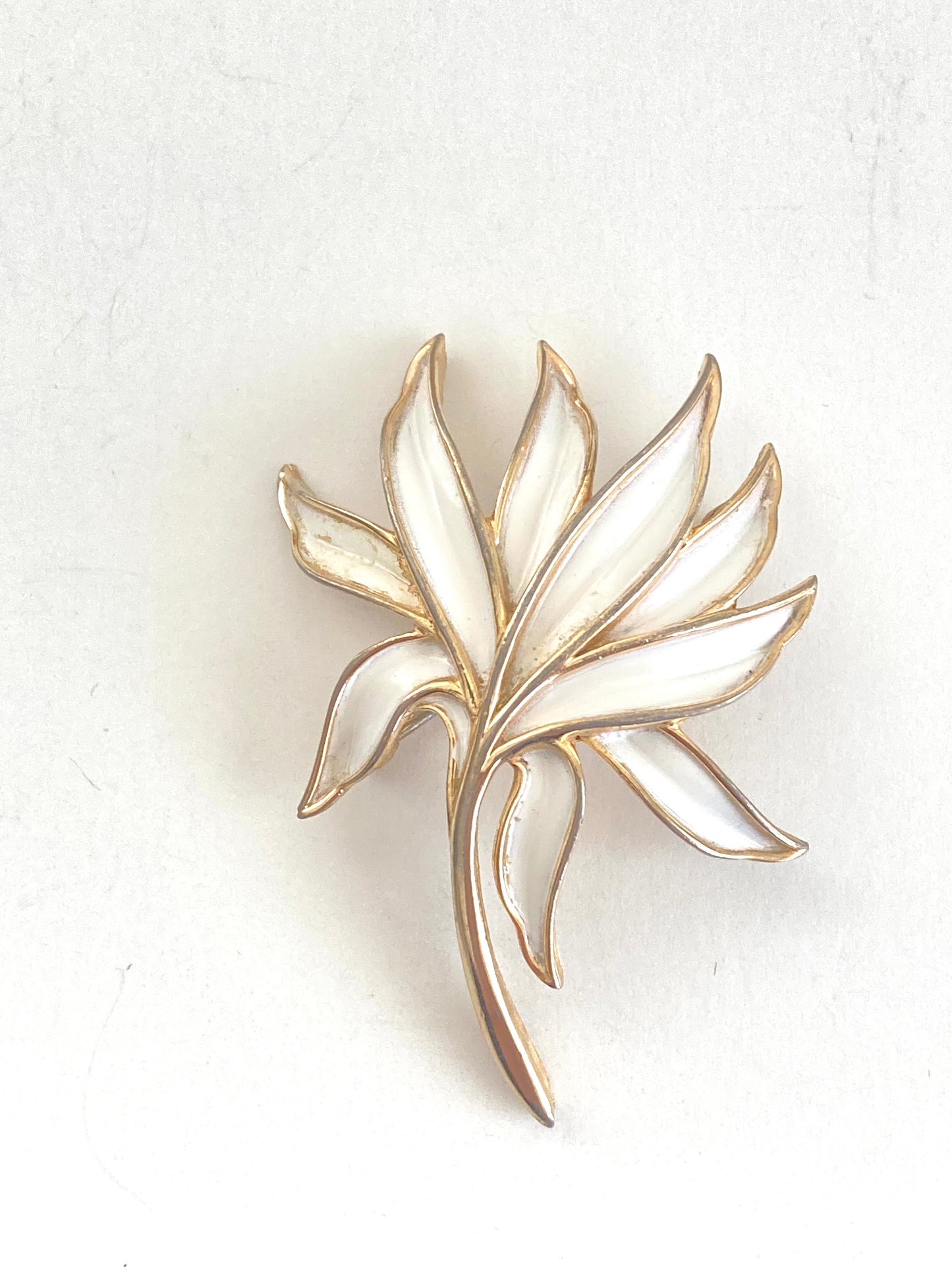Trifari White Enamel Brooch Floral