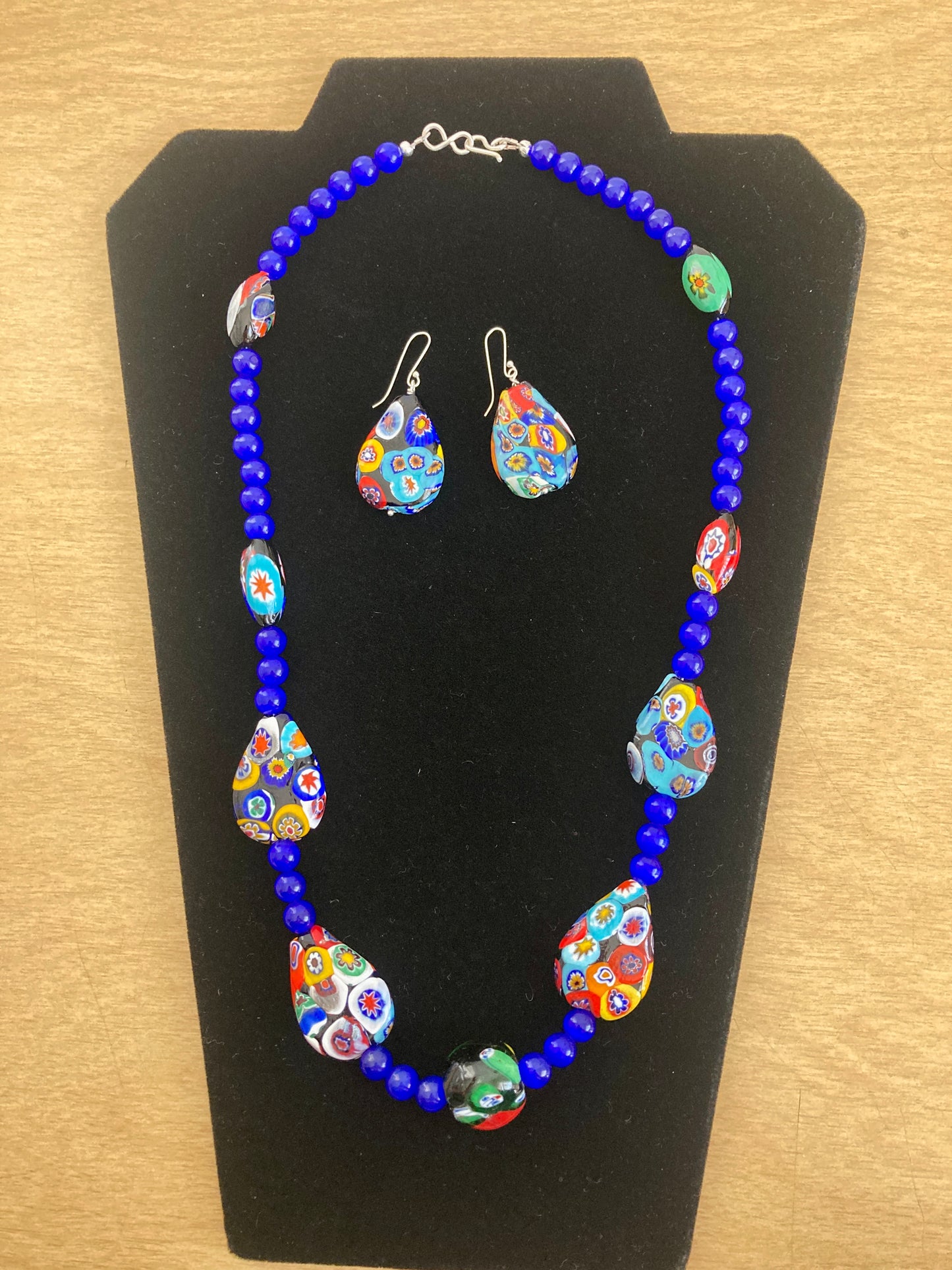 Custom Made Venetian Glass Millefiori Murano Glass Necklace and Earrings