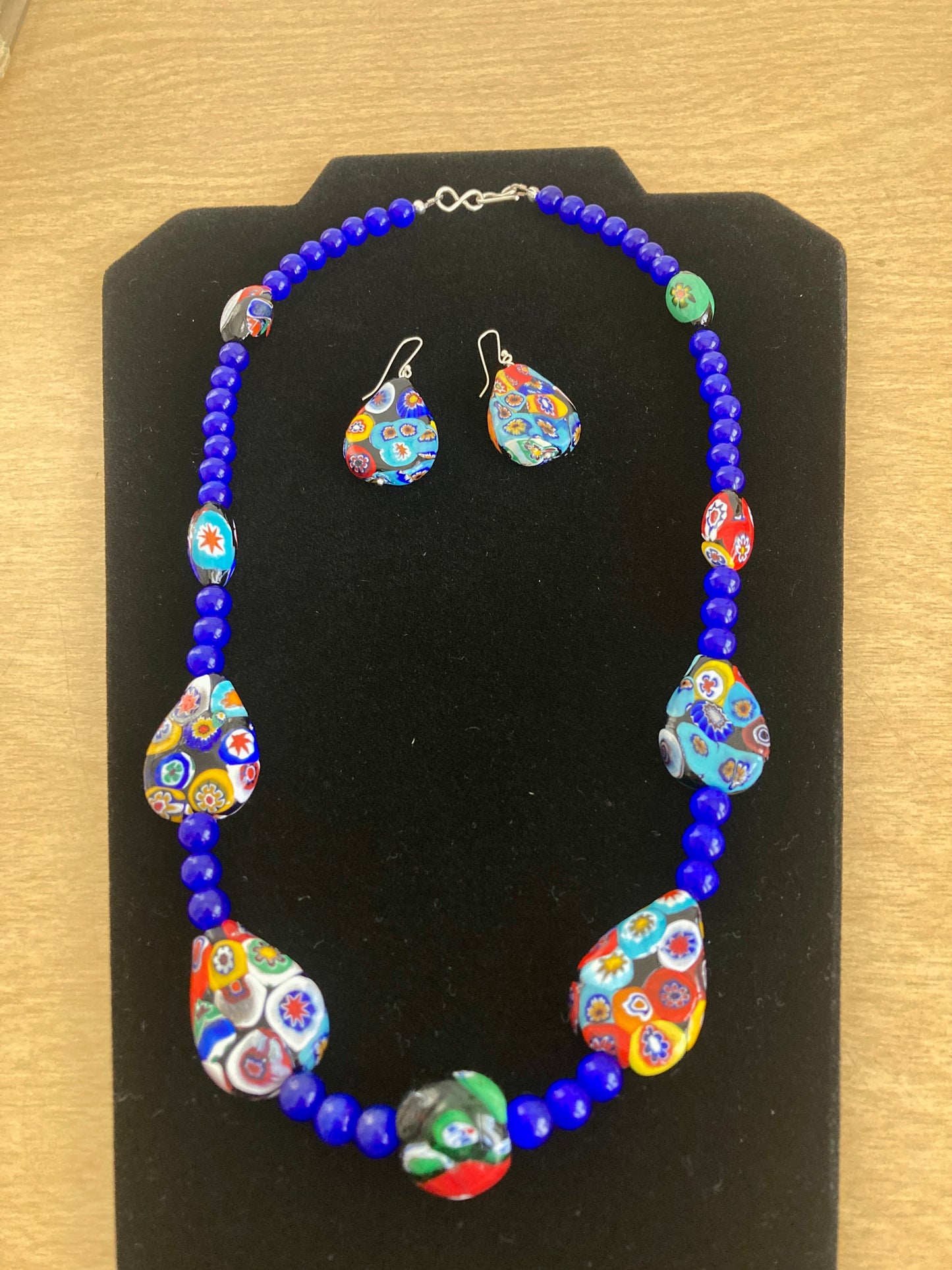 Custom Made Venetian Glass Millefiori Murano Glass Necklace and Earrings