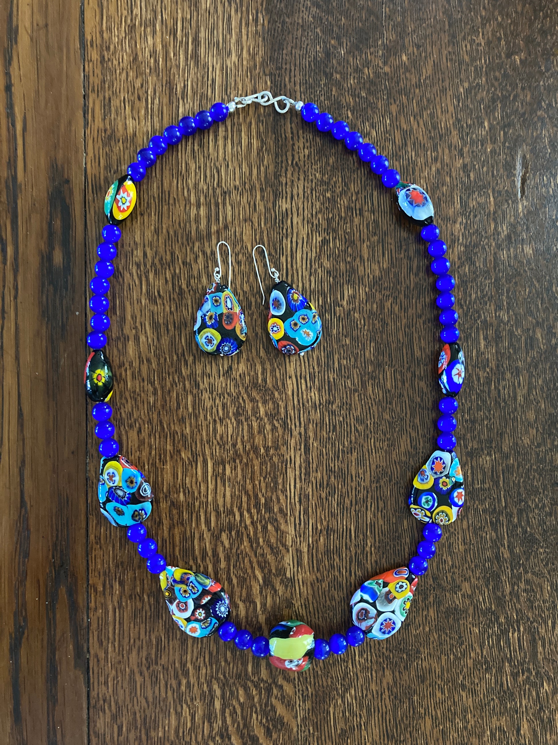 Custom Made Venetian Glass Millefiori Murano Glass Necklace and Earrings