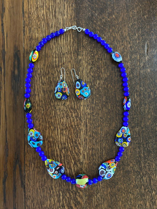 Custom Made Venetian Glass Millefiori Murano Glass Necklace and Earrings