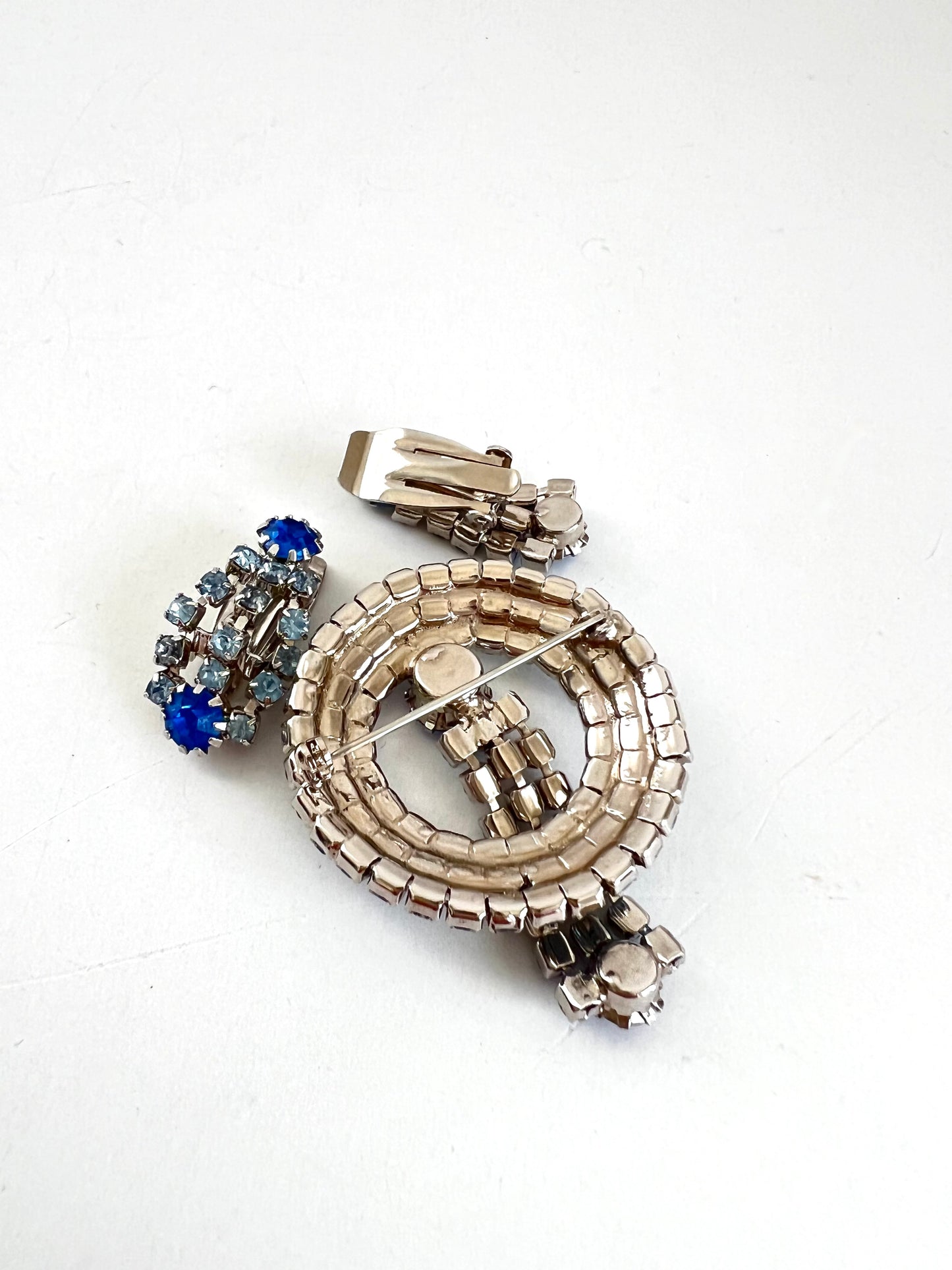 Blue Rhinestone Waterfall Circle Brooch w/ matching Earrings