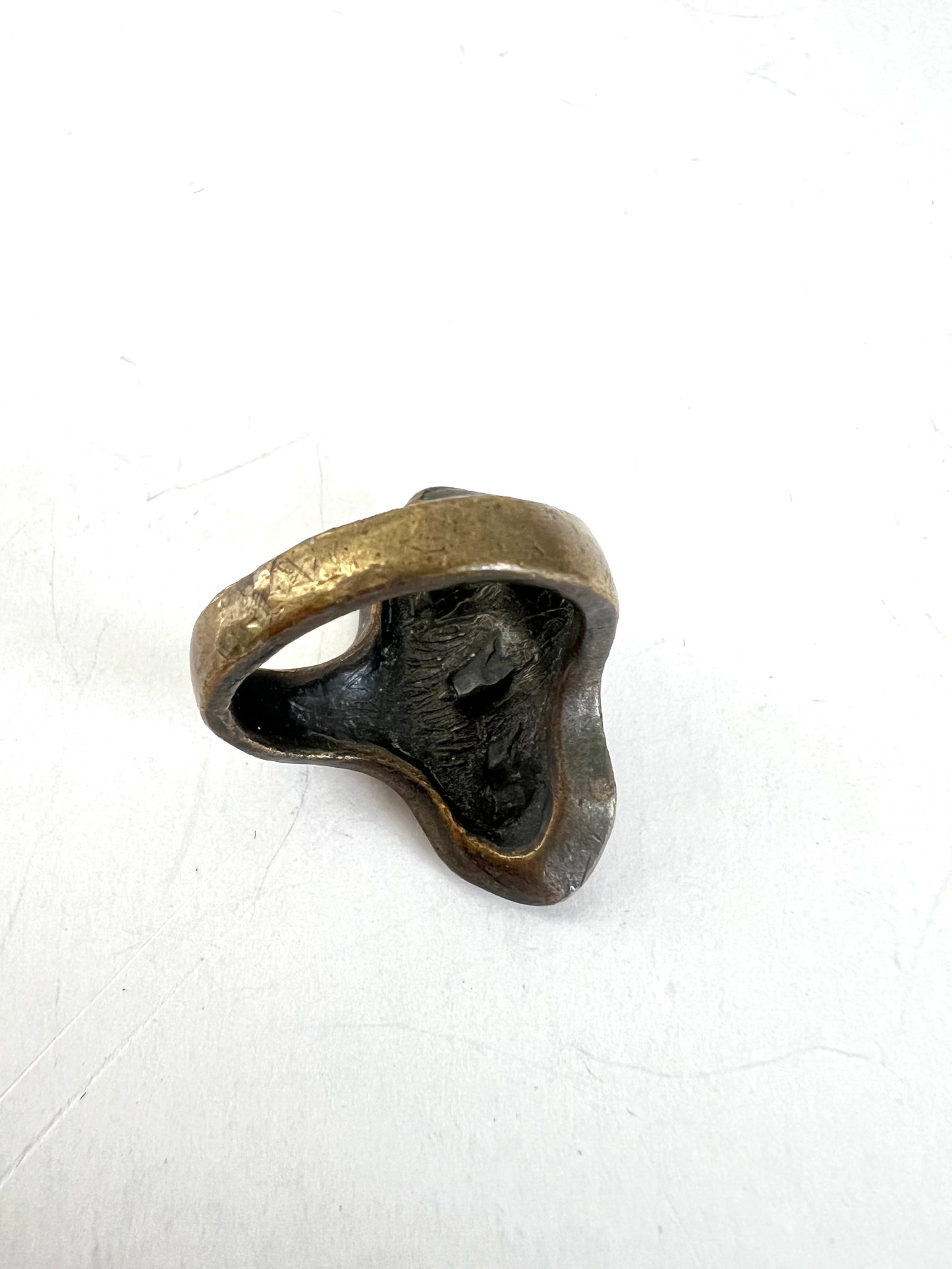Antiqued Brass Amber Stone Shield Ring Size 8