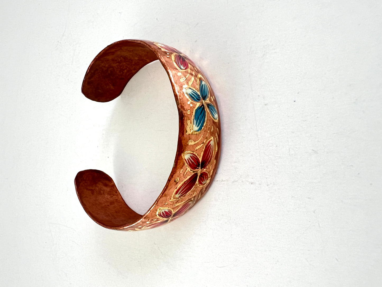 Hand Painted Floral Copper Cuff Bracelet