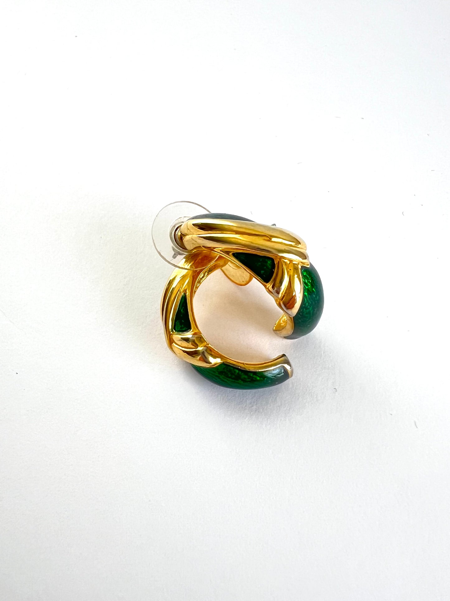 Green Enamel Gold Tone Half Hoop Earrings Pierced