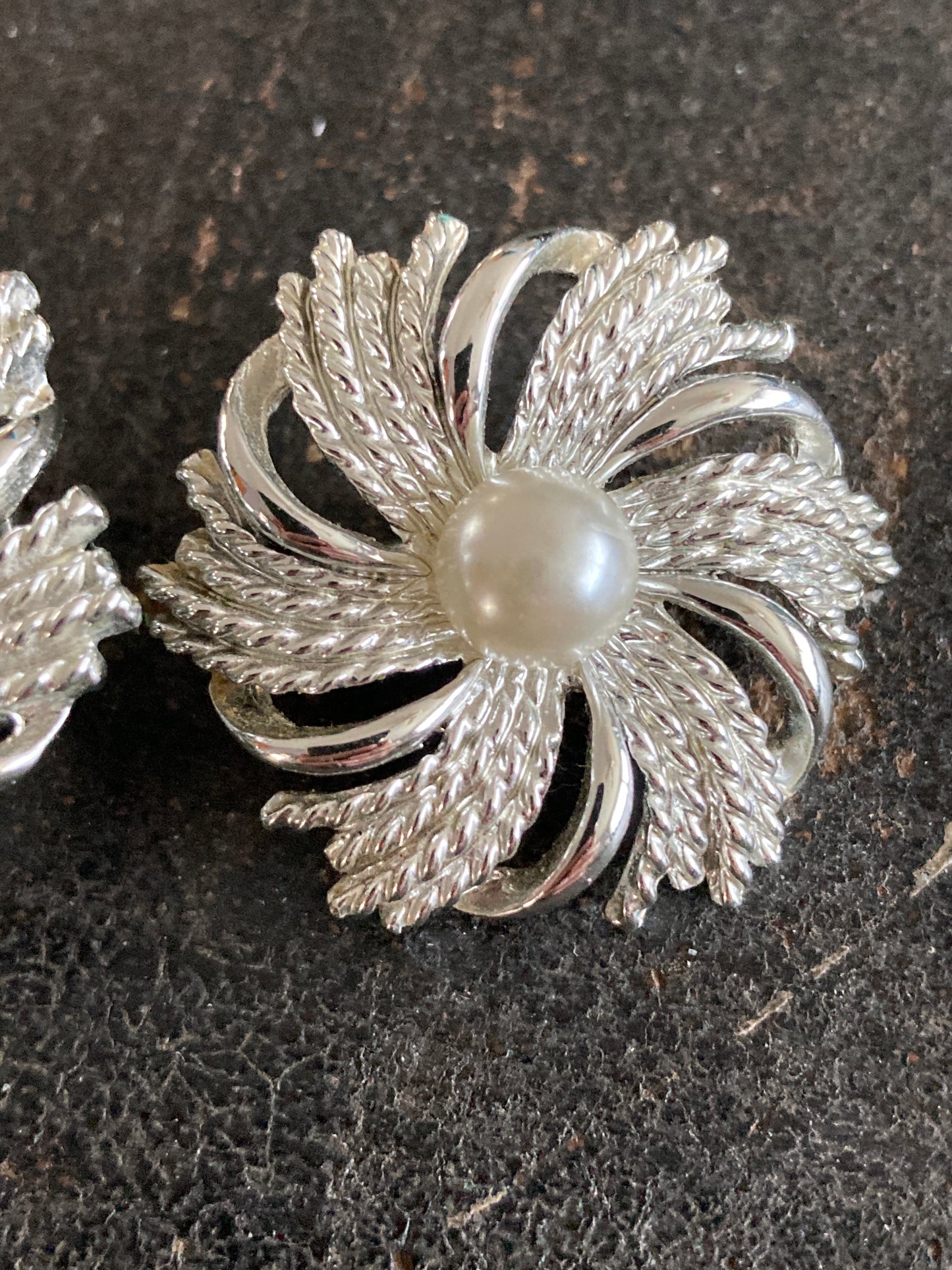 Silver Swirl Earrings w/Pearl Centers Sarah Coventry