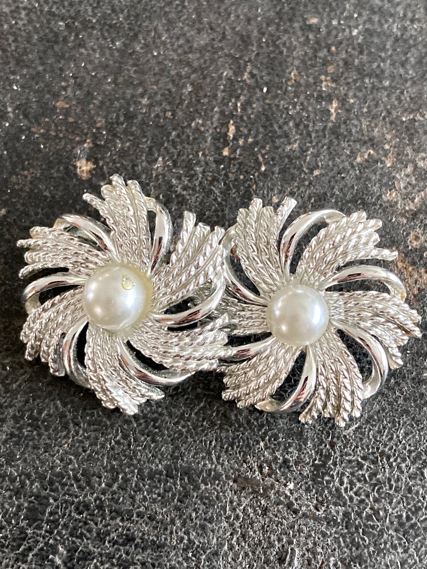 Silver Swirl Earrings w/Pearl Centers Sarah Coventry