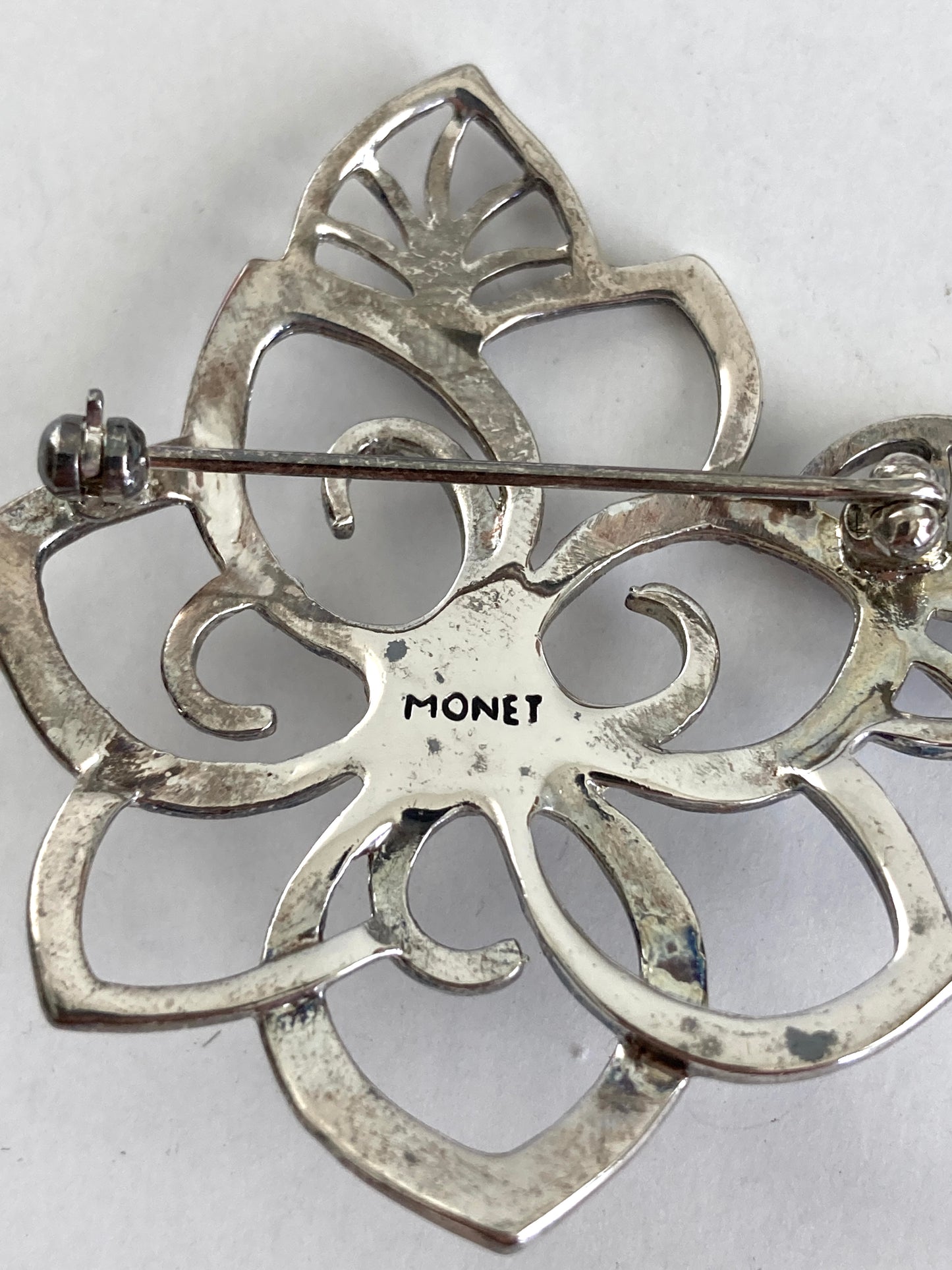 Silver & Crystal Open Flower Brooch Monet