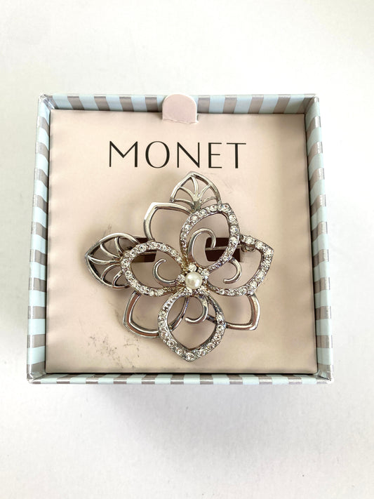 Silver & Crystal Open Flower Brooch Monet