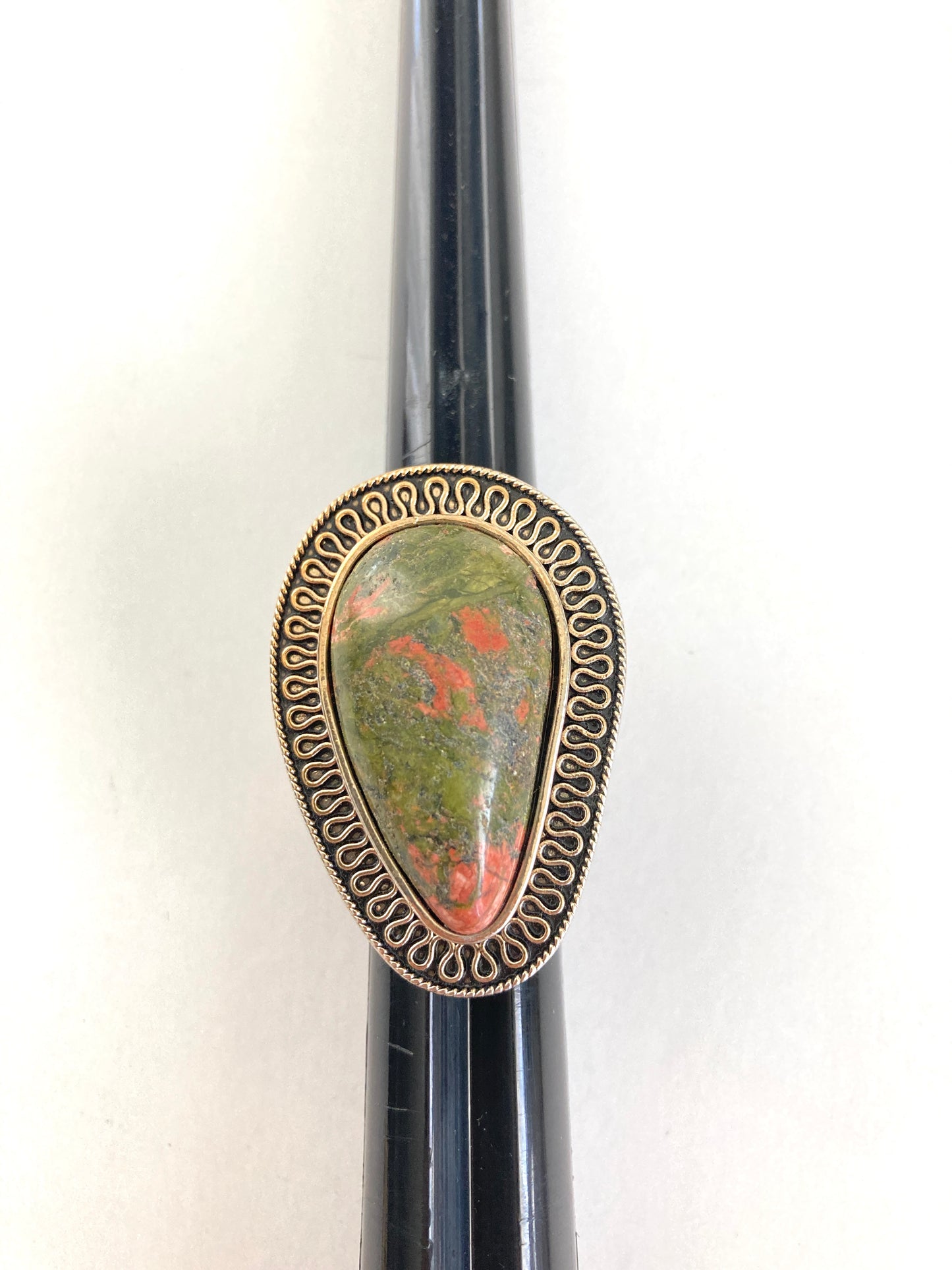 Large Unakite Ring Teardrop Shape