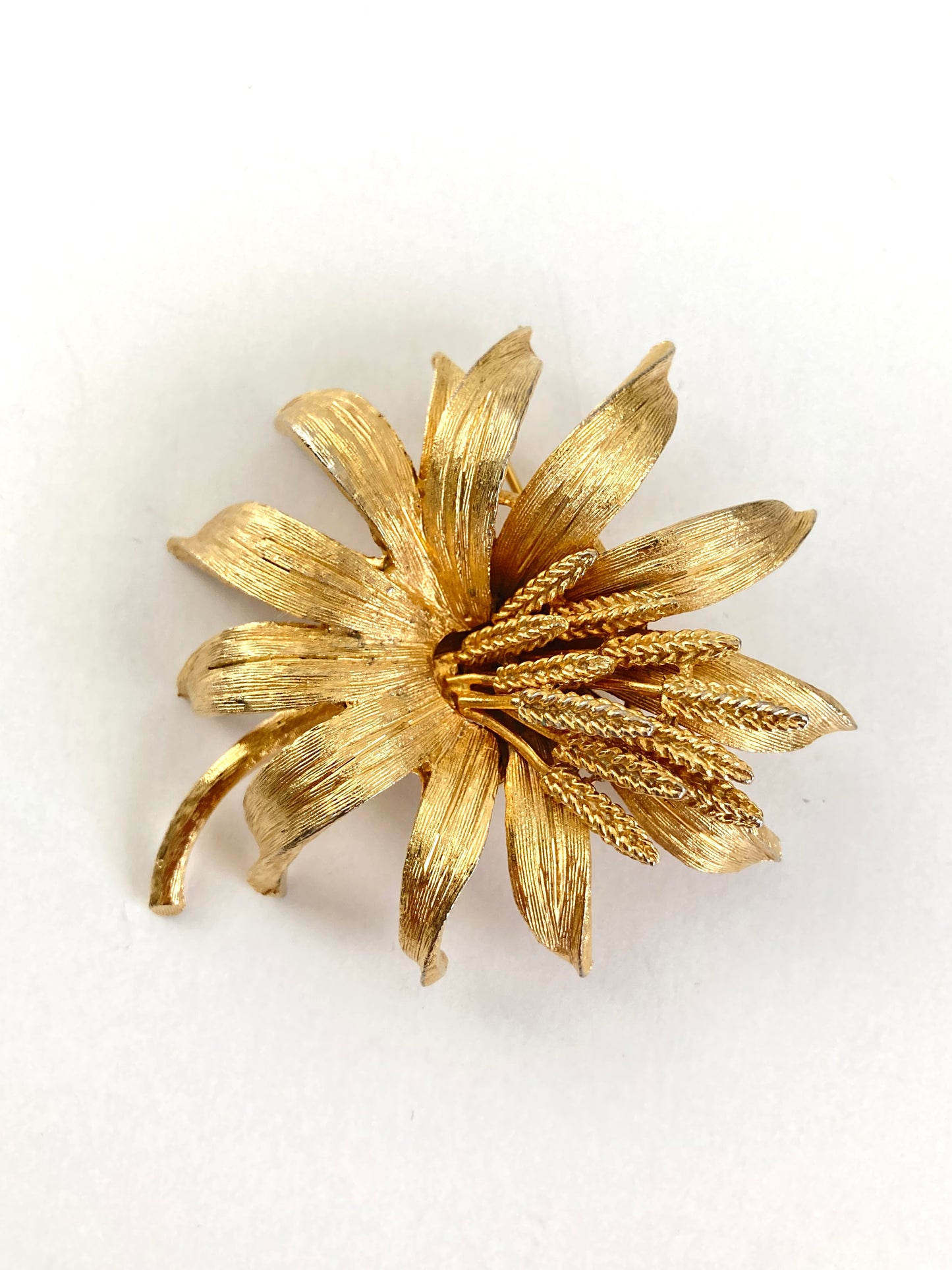 Vintage Textured Gold Large Flower Brooch by BSK