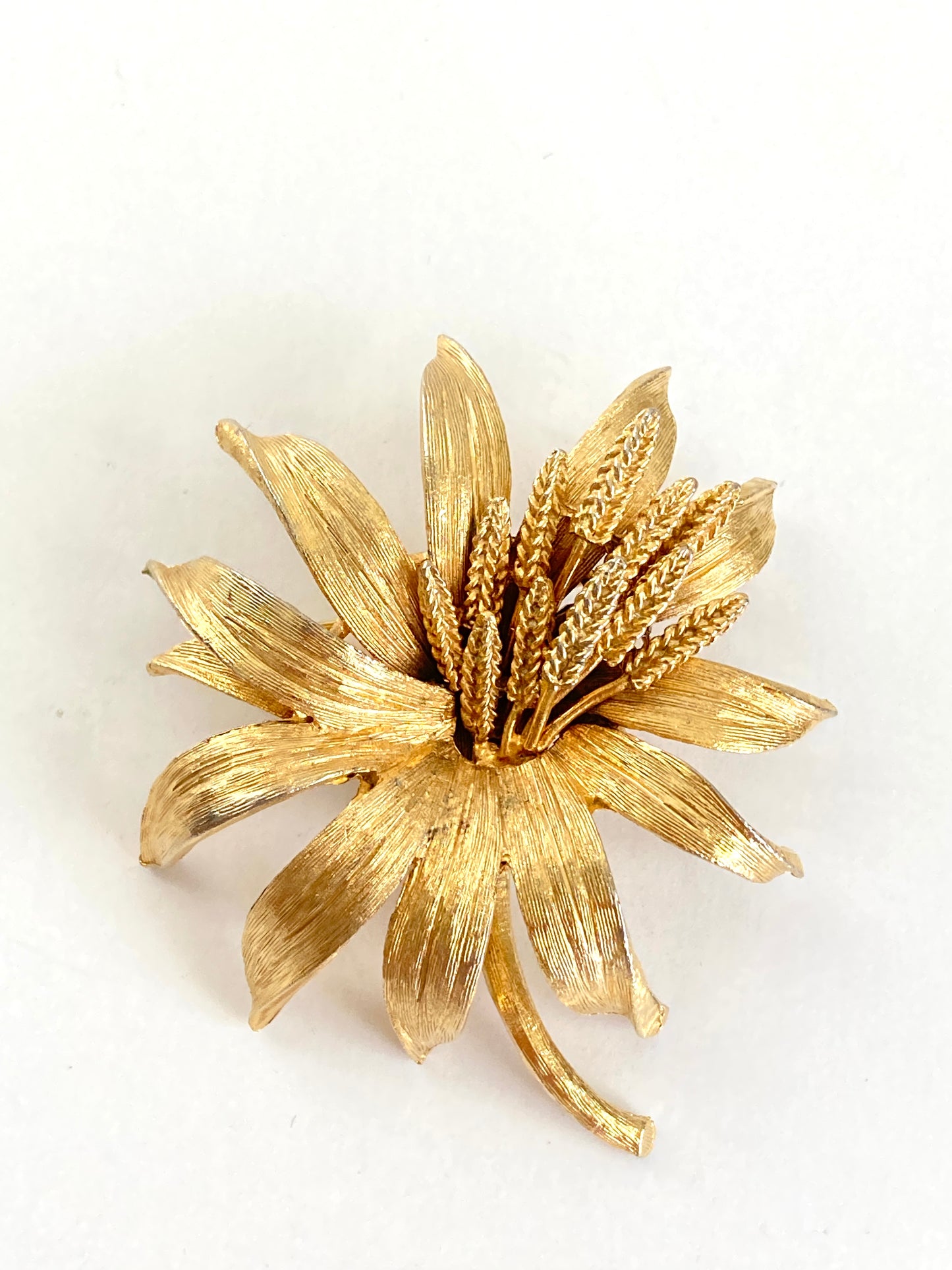 Vintage Textured Gold Large Flower Brooch by BSK