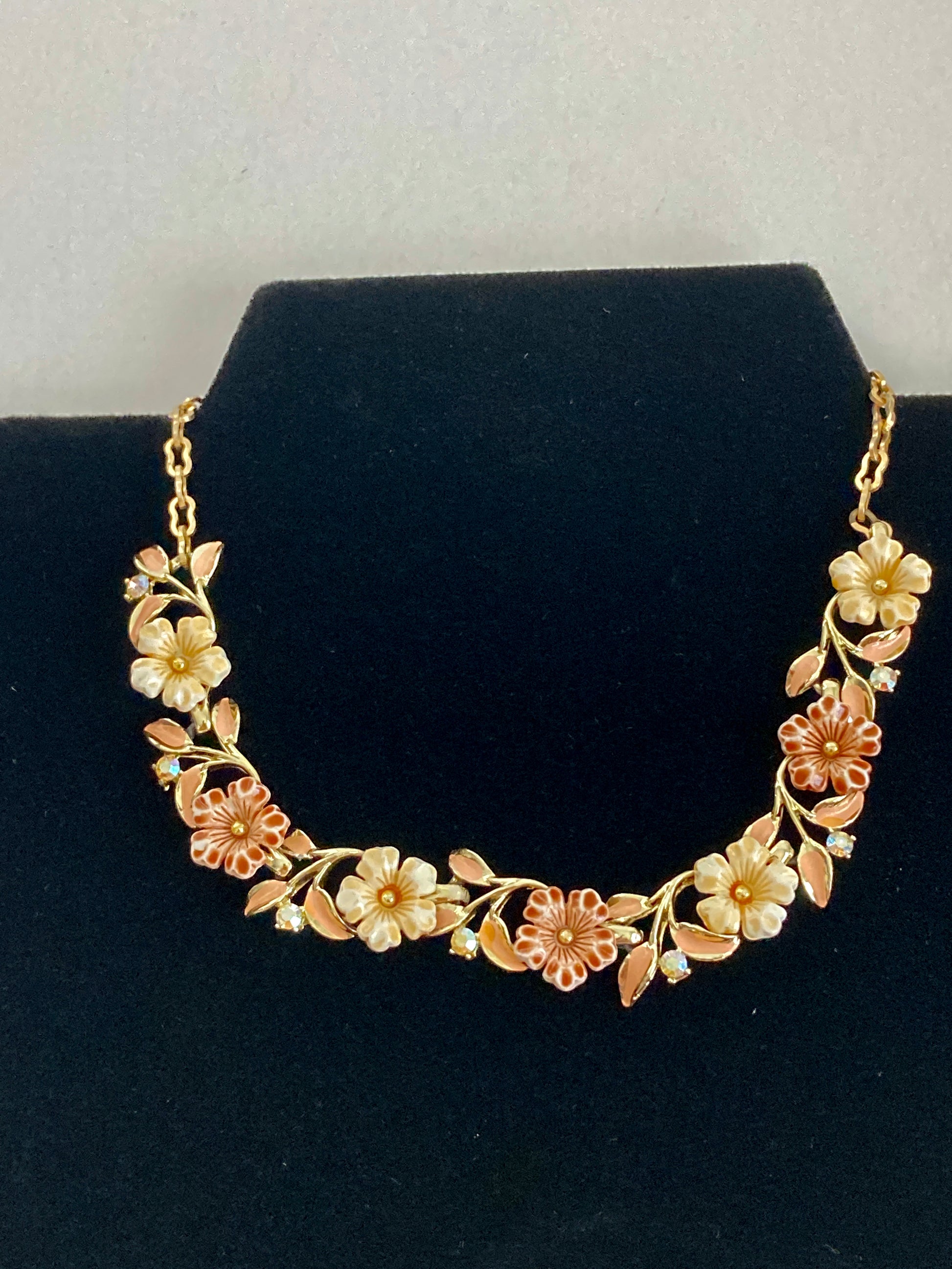 Coro Floral Enamel and Rhinestone Choker Necklace