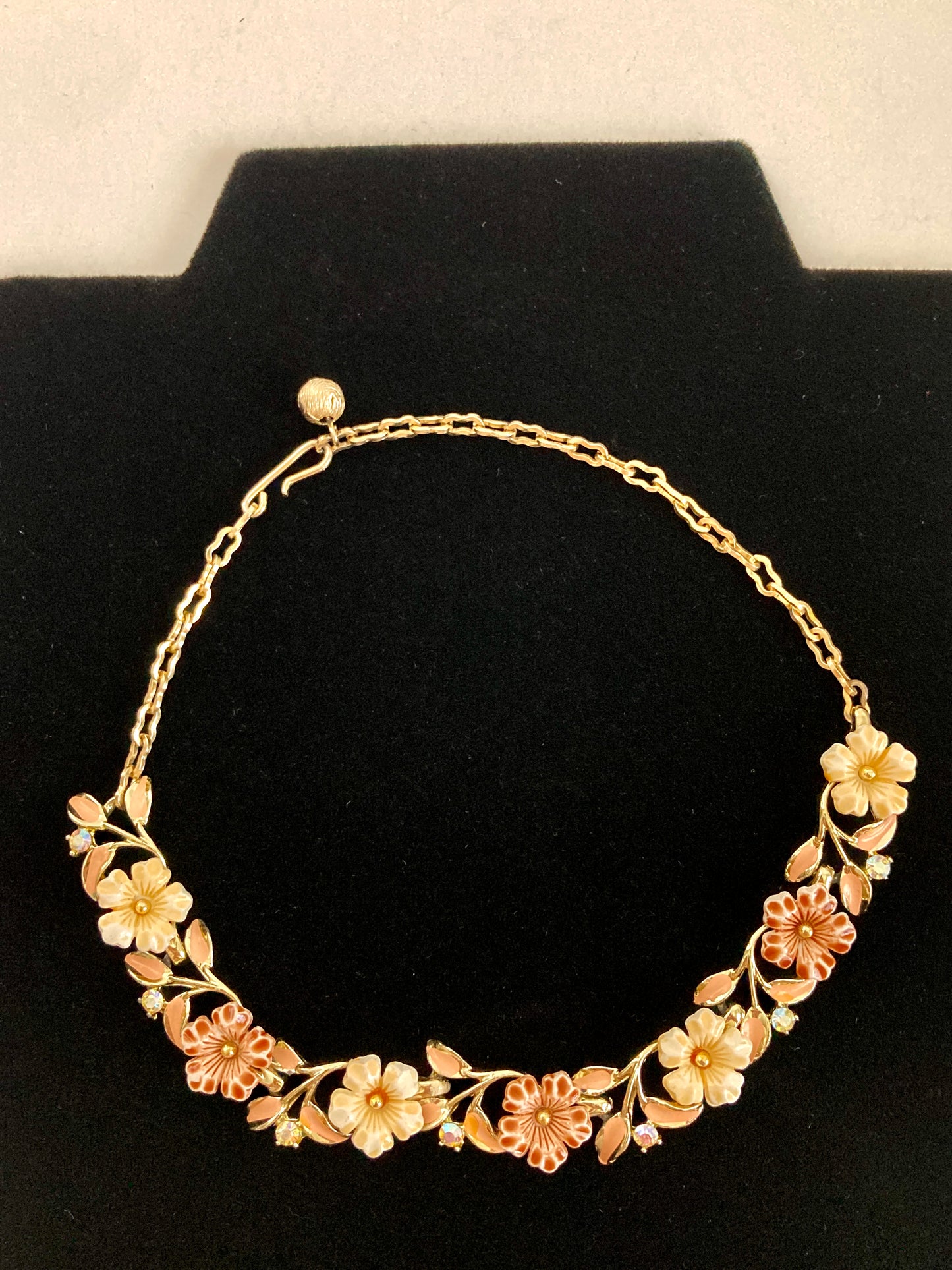 Coro Floral Enamel and Rhinestone Choker Necklace