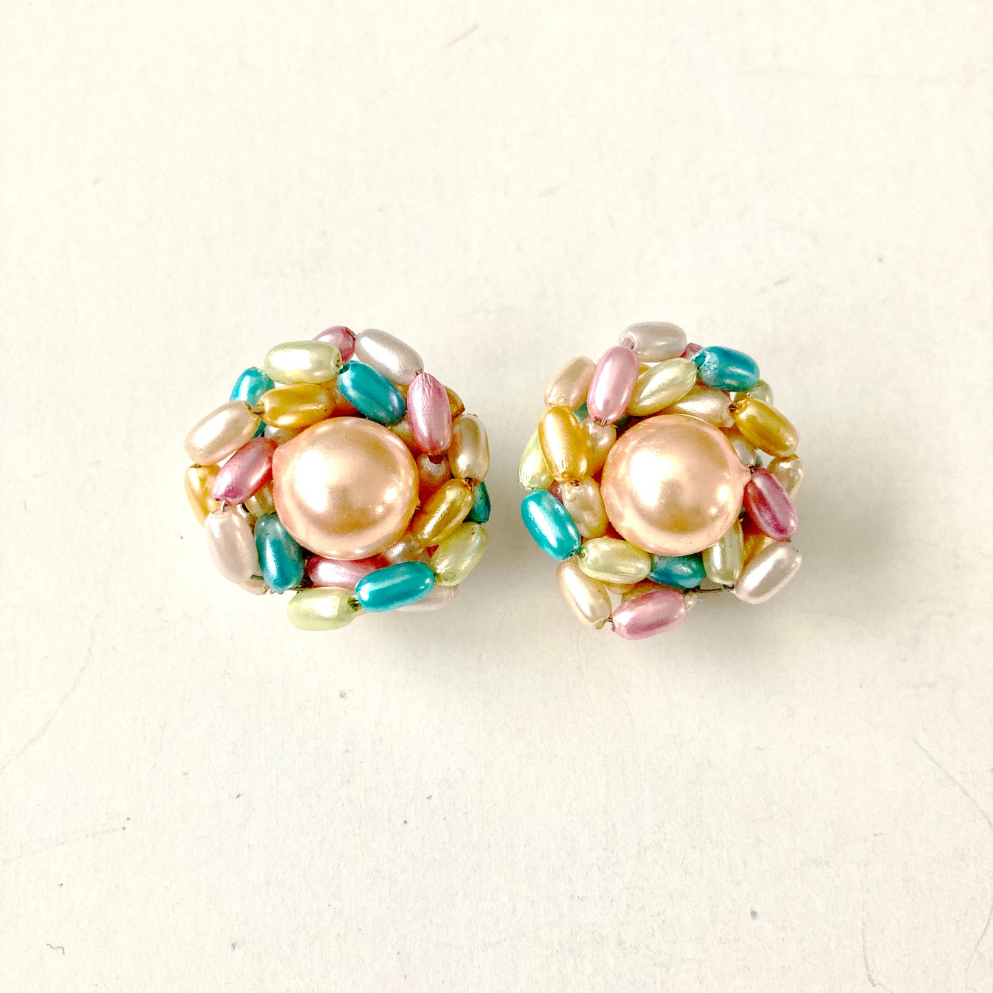 Pastel Pearlized Cluster Earrings Marked Hong Kong
