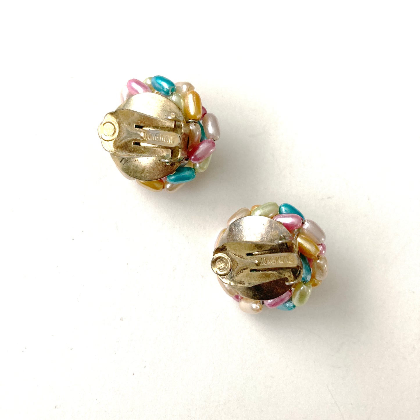 Pastel Pearlized Cluster Earrings Marked Hong Kong