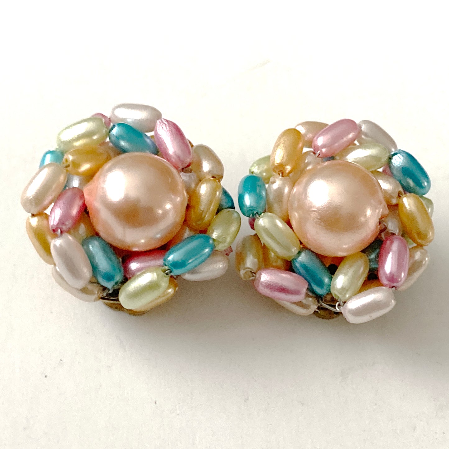 Pastel Pearlized Cluster Earrings Marked Hong Kong