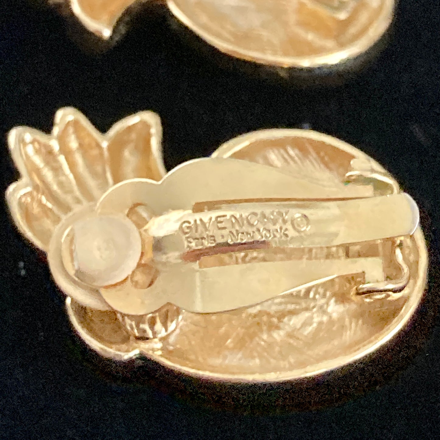 Givenchy Gold Tone Clip On Earrings Milk Glass Cabochons