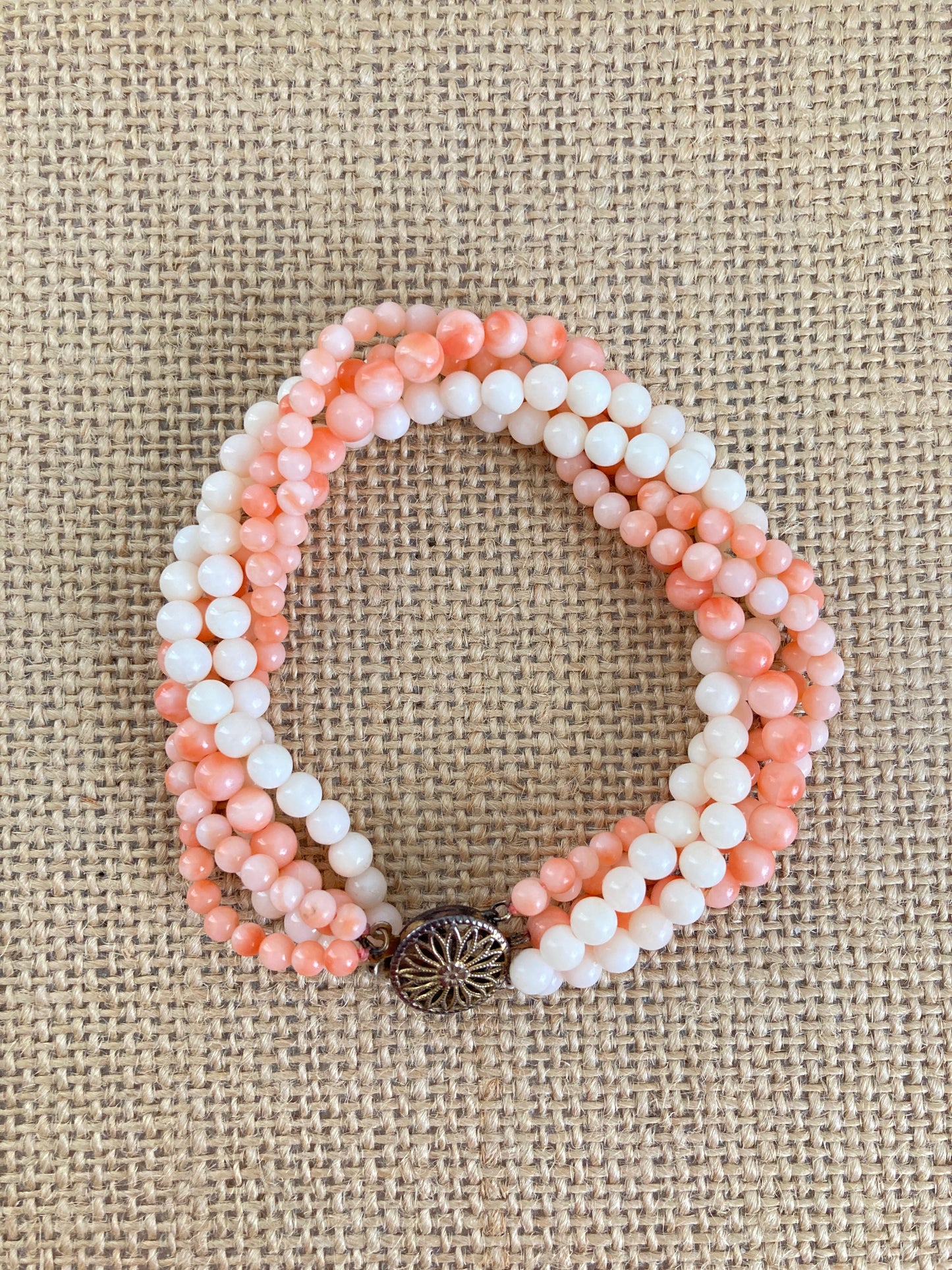 Victorian Angel Skin Coral Multi-strand Bead Bracelet