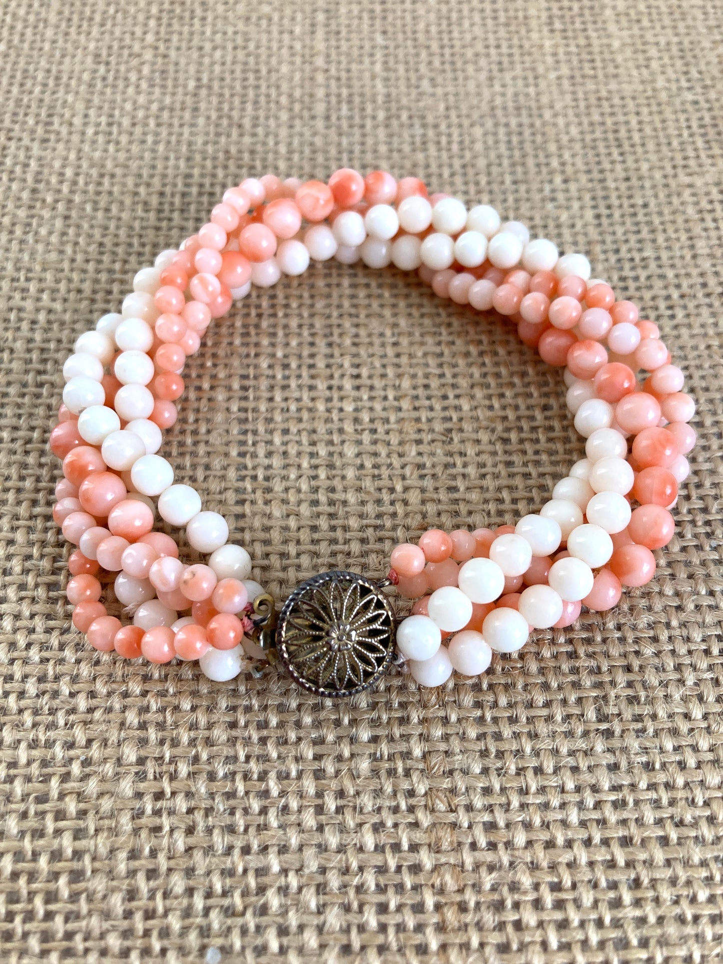 Victorian Angel Skin Coral Multi-strand Bead Bracelet