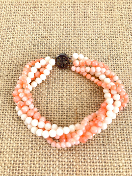 Victorian Angel Skin Coral Multi-strand Bead Bracelet
