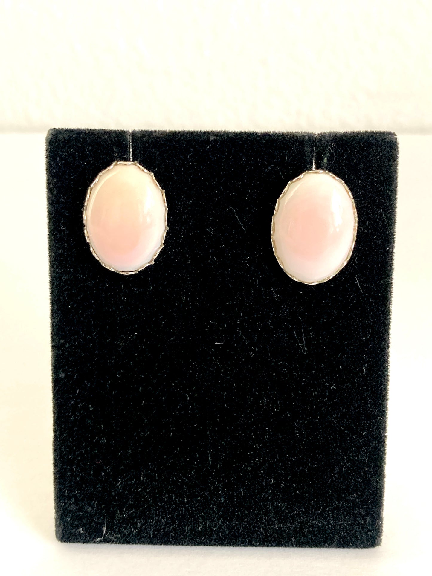 Vintage Angel Skin Coral Earrings Oval Cabochons