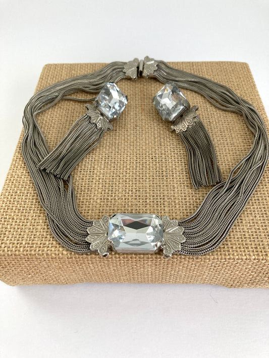 Chunky Silver-tone Deco Look Choker and Earrings Set