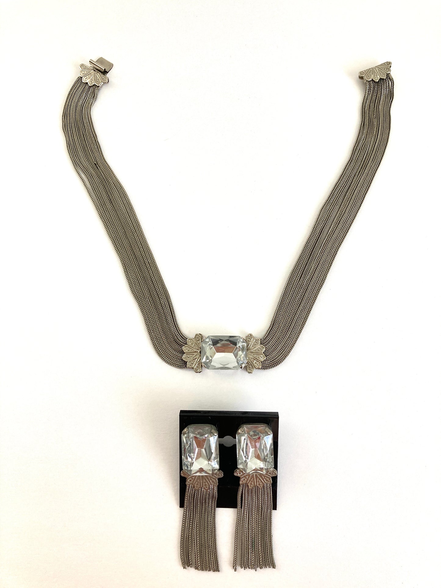 Chunky Silver-tone Deco Look Choker and Earrings Set