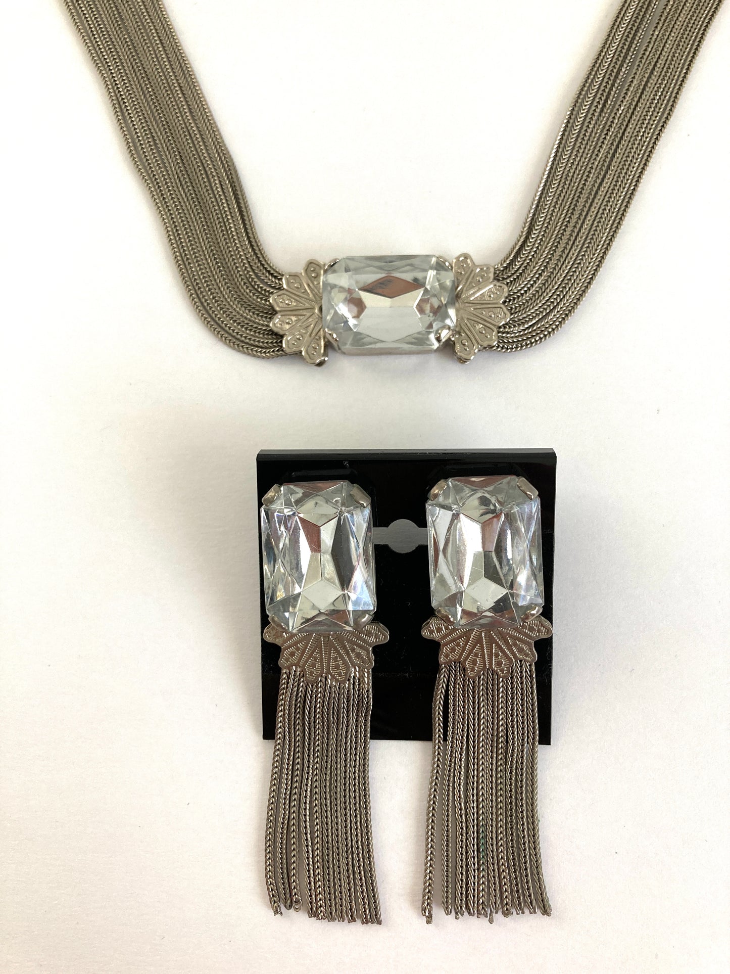 Chunky Silver-tone Deco Look Choker and Earrings Set
