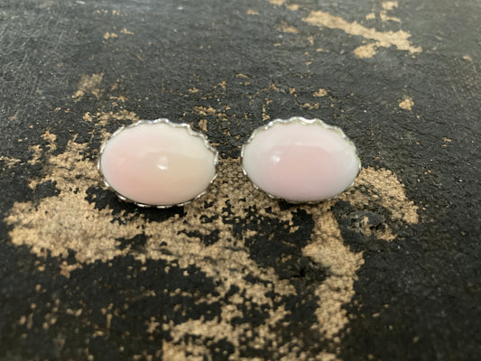 Vintage Angel Skin Coral Earrings Oval Cabochons