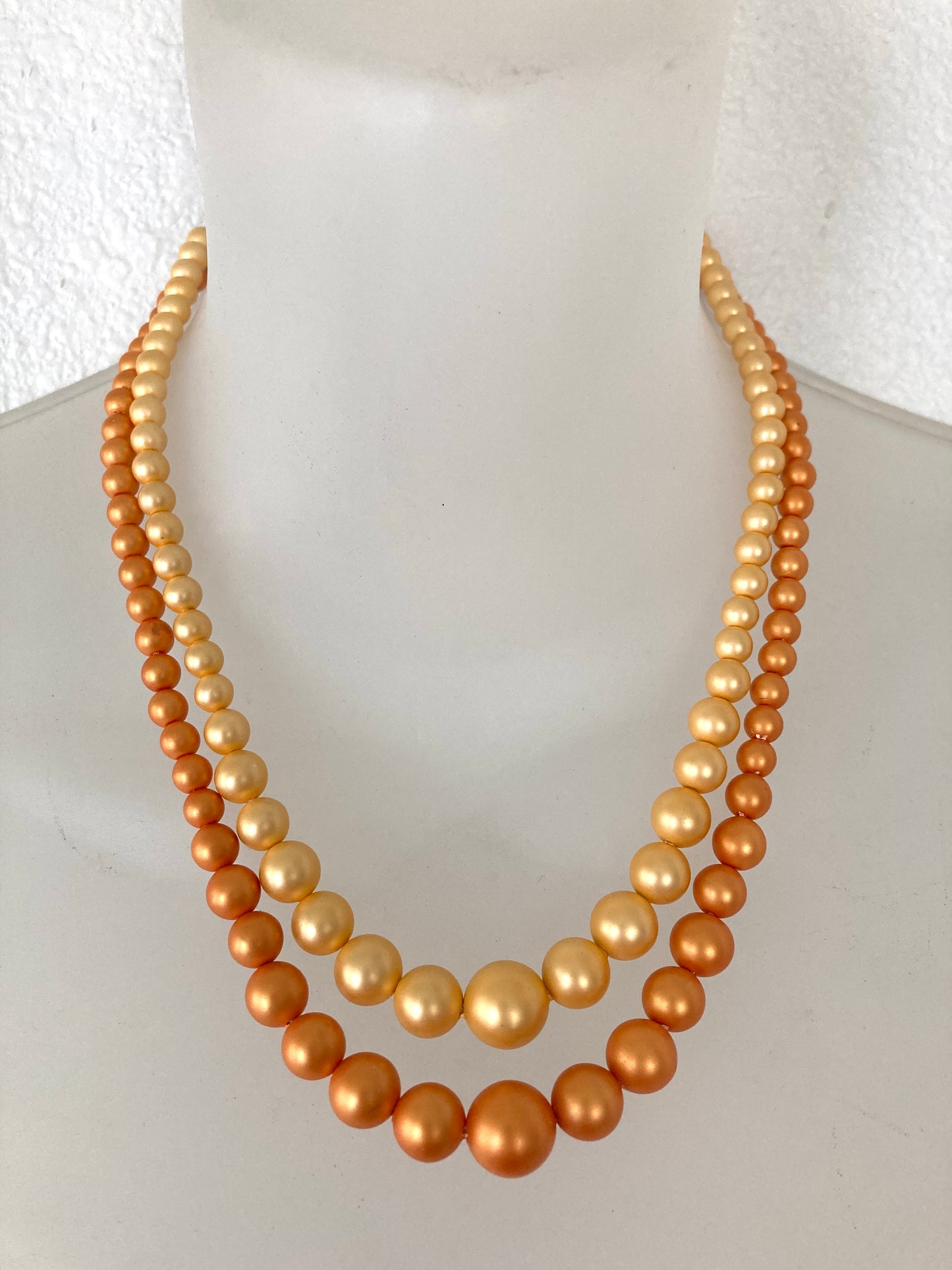 Orange and Apricot Double Strand 1960s Beaded Necklace