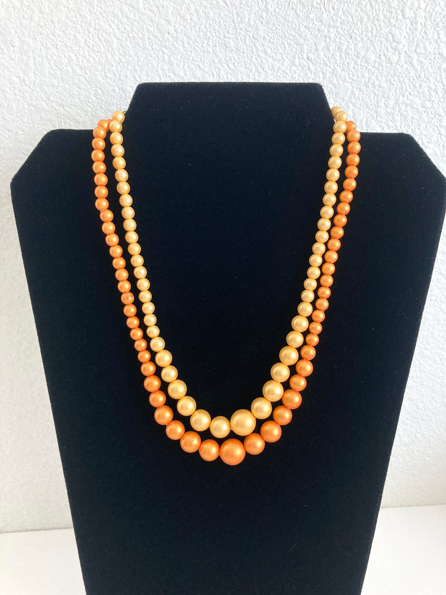 Orange and Apricot Double Strand 1960s Beaded Necklace