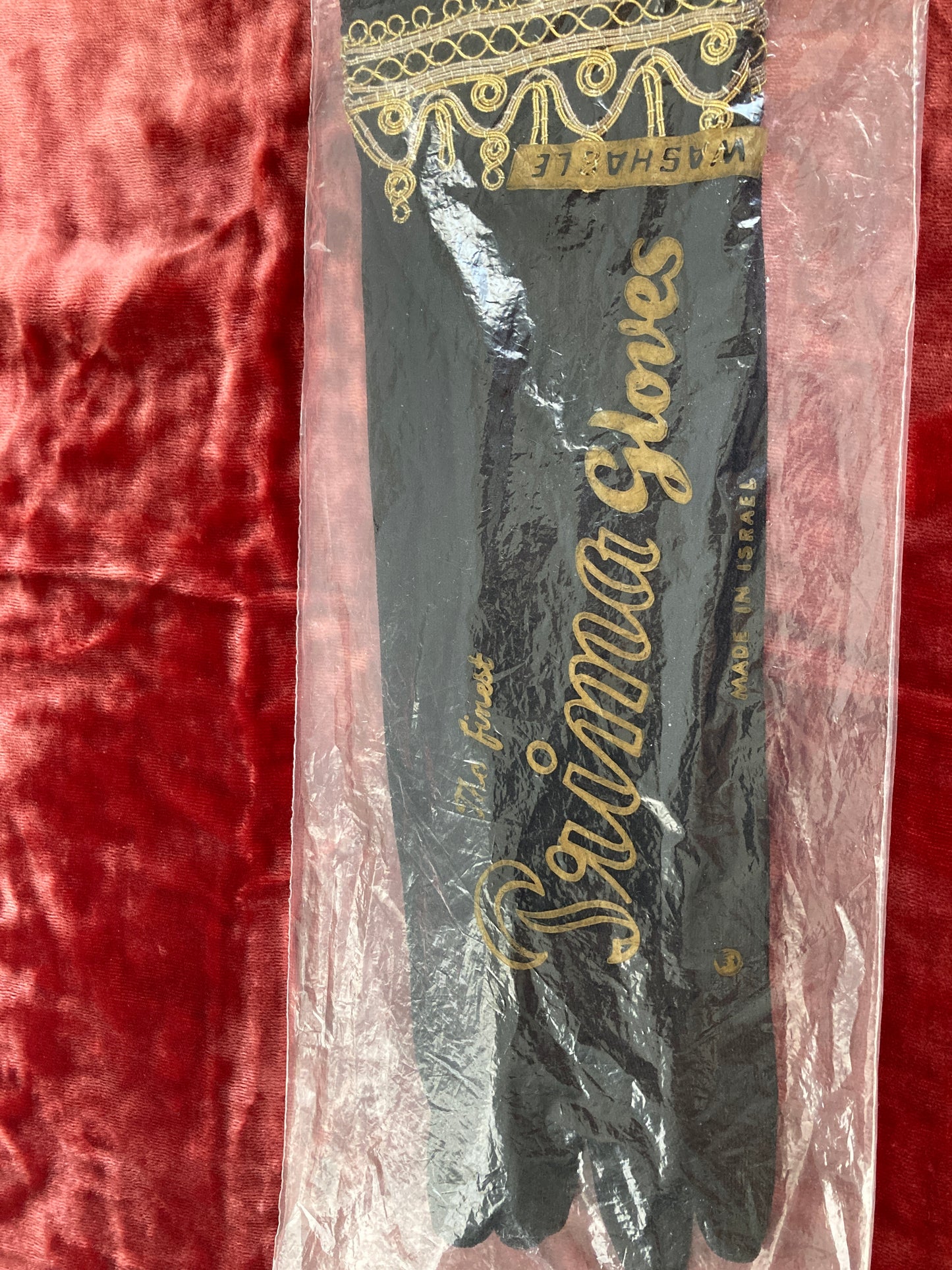 Vintage NOS Black Yemenite Embroidered Ladies Gloves Size 7 1/2